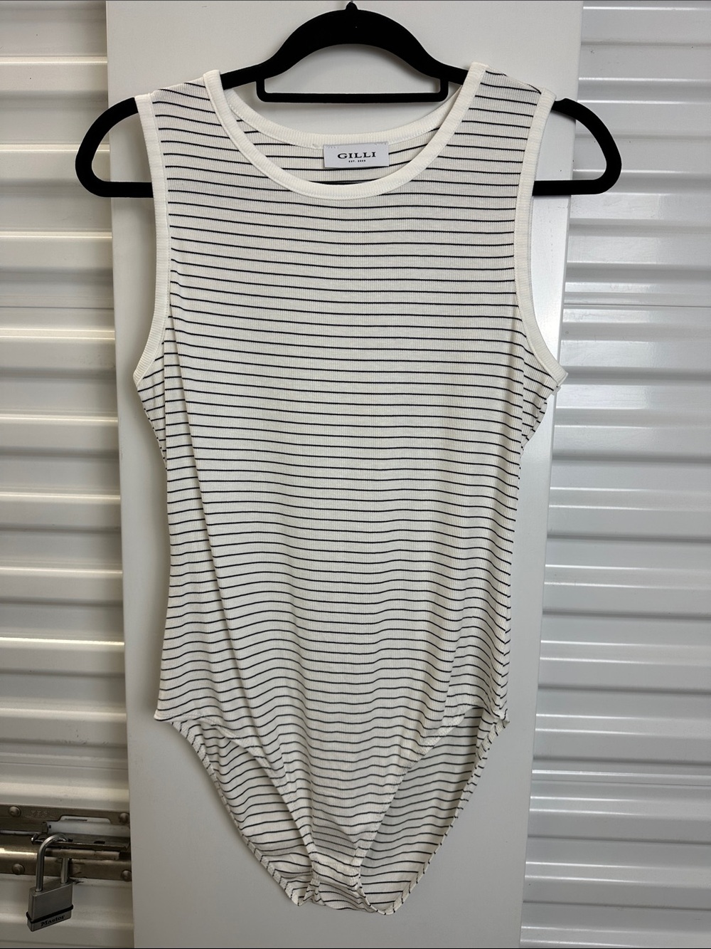Gilli White & Black Striped Sleeveless Bodysuit